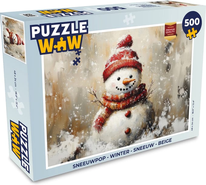 Puzzel Sneeuwpop - Winter - Sneeuw - Beige - Legpuzzel - Puzzel 500 stukjes