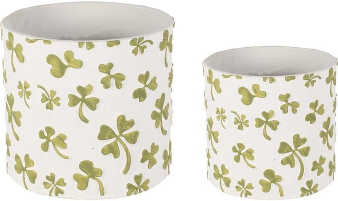 Dekoratief | Set 2 bloempotten 'Lucky Leaf', wit/groen, cement, 18x18x16cm | A260083