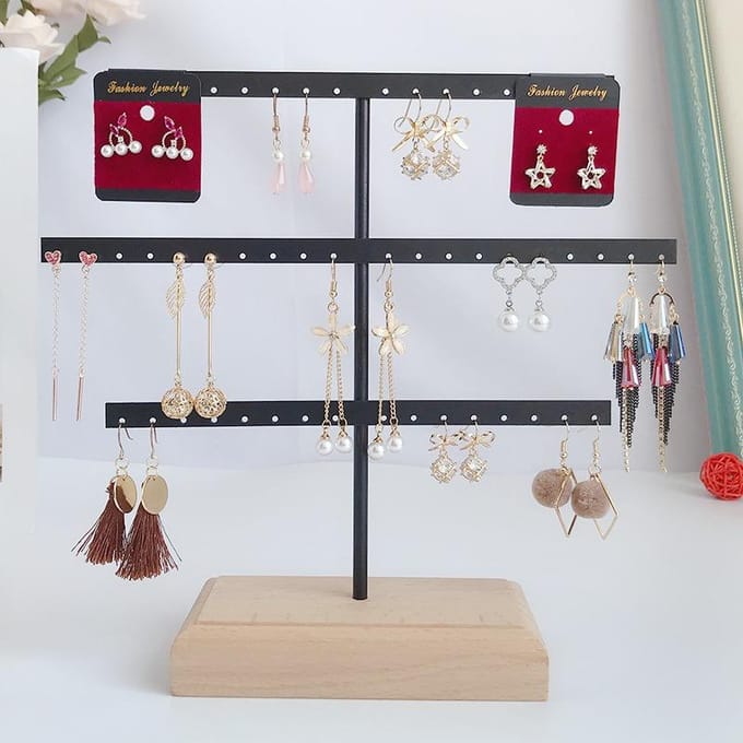 Mode 52 Gaten Oorbellen Displaystandaard Ketting Armband Enkelband Stud Oorbel Sieraden Opbergrek Houder Met Basis goud