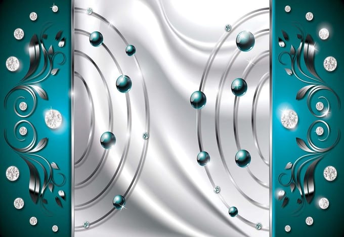Fotobehang Blue Silver Abstract Modern | PANORAMIC - 250cm x 104cm | 130g/m2 Vlies