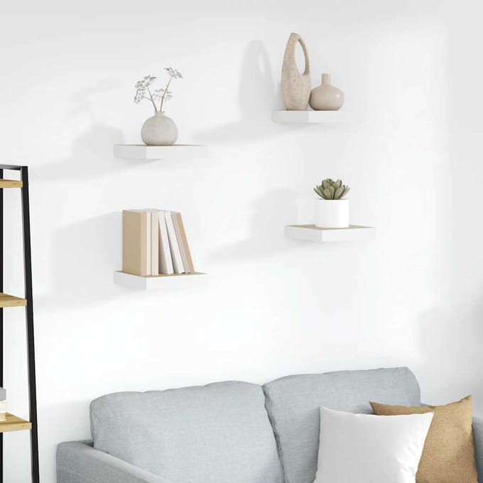 vidaXL - Wandschappen - zwevend - 4 - st - 23x23,5x3,8 - cm - MDF - eikenkleurig - wit