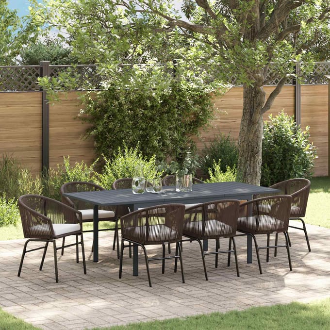vidaXL - Tuin - Eettafel - Set - 9 - st - Bruin - poly - rattan