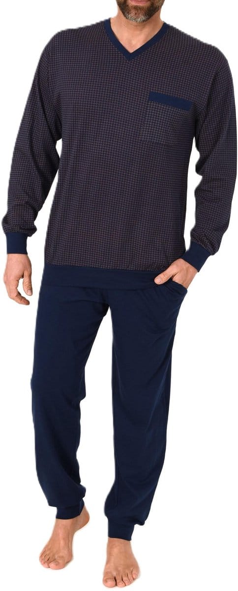Normann herenpyjama lang met manchetten - pyjama met en V-hals