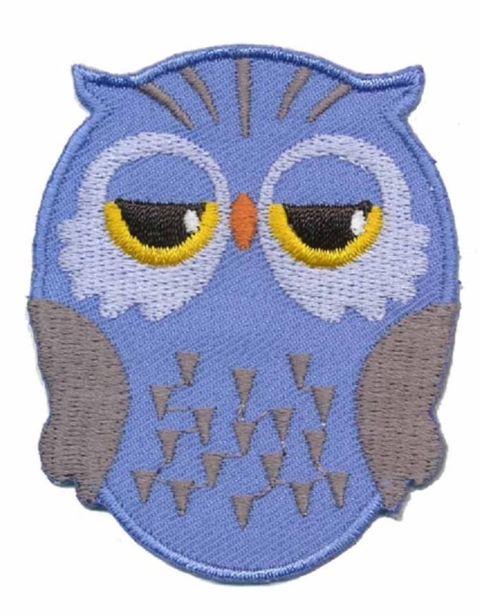 Strijkembleem - Patch - Uil licht blauw - 5,5 x 7 cm