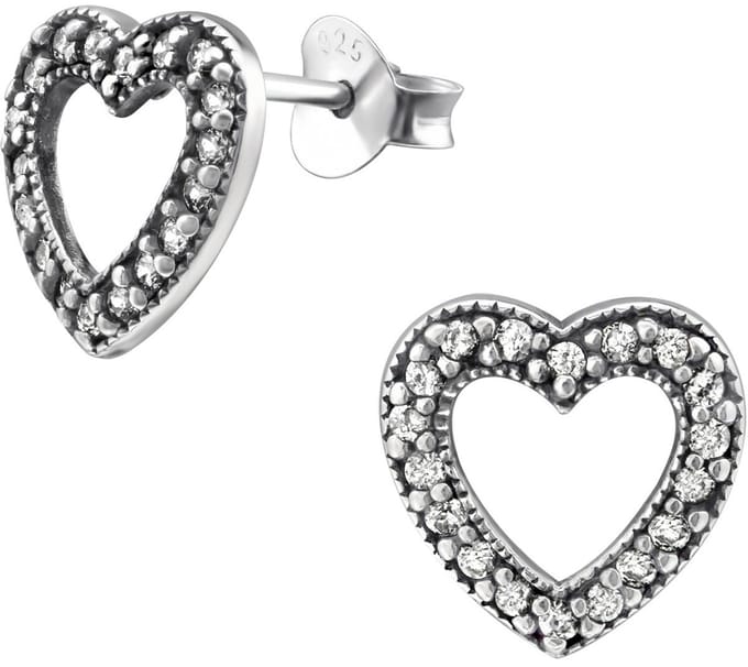 Joy|S - Zilveren hartje oorbellen - 9 mm - geoxideerd - zirkonia