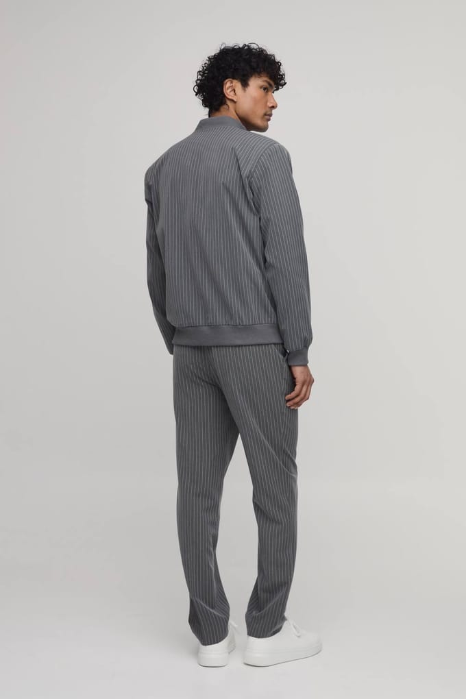 Gestreken Rechte Pasvorm Gestreepte Co-ord Broek | Charcoal | Size 30