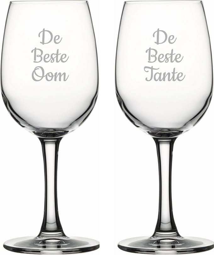 Gegraveerde witte wijnglas 26cl De Beste Tante-De Beste Oom