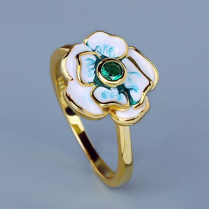 Elegante Smaragd Bloemen Handgemaakte Emaille Ringen Feest Sieraden Jubileum No. 10 white