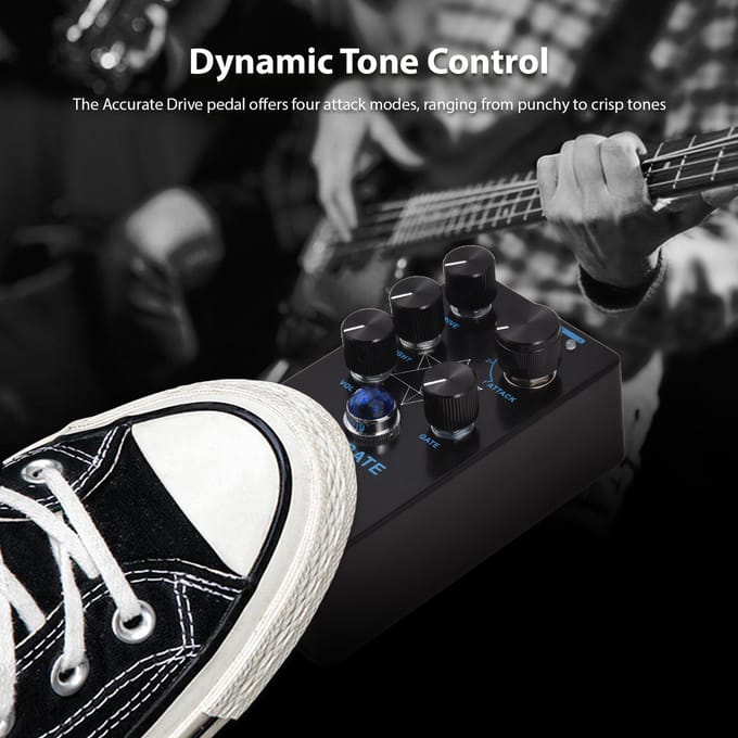 MOSKYaudio ACCURATE DRIVE Gitaar Drive Bas Effecten Pedaal Volume/Helderheid/Drive/Gate/Attack-4 Modi DC zwart