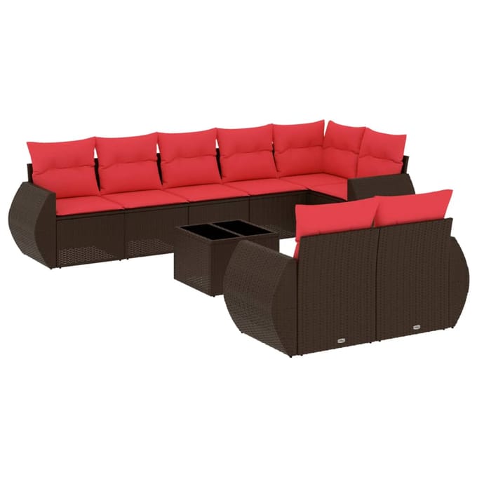 vidaXL - 9-delige - tuinbankset - met - kussens, - bruin - polyrotan