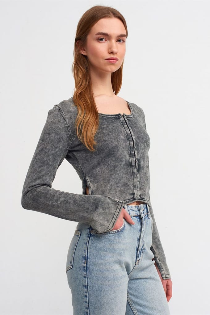 Katoenen Geribbelde Crop Cardigan