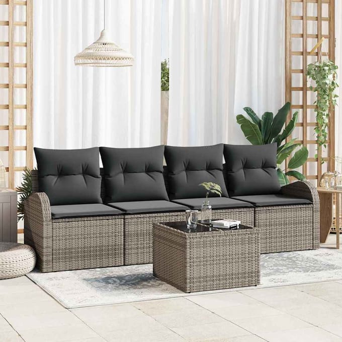 vidaXL - Tuinbank - Set - 5 - pcs - 4-Seater - Grijs - poly - rattan