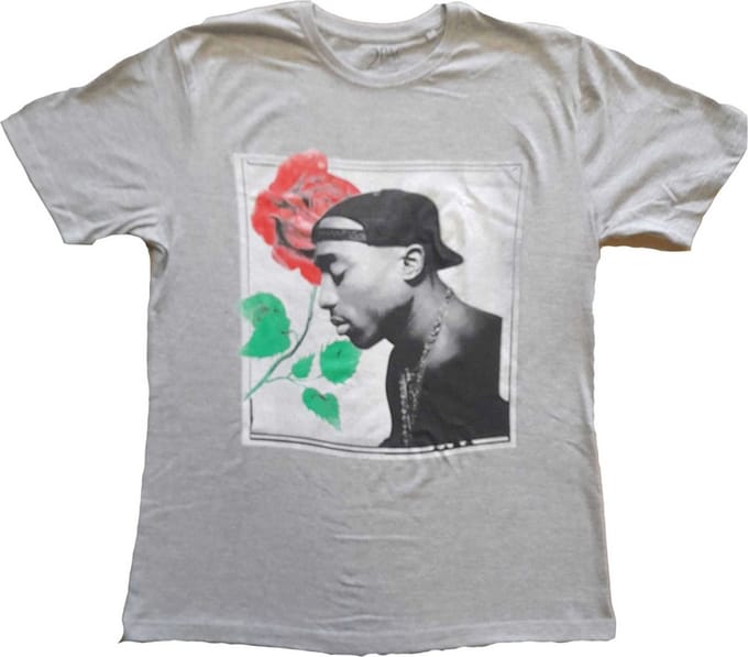 Tupac - Rose Heren T-shirt - M - Grijs