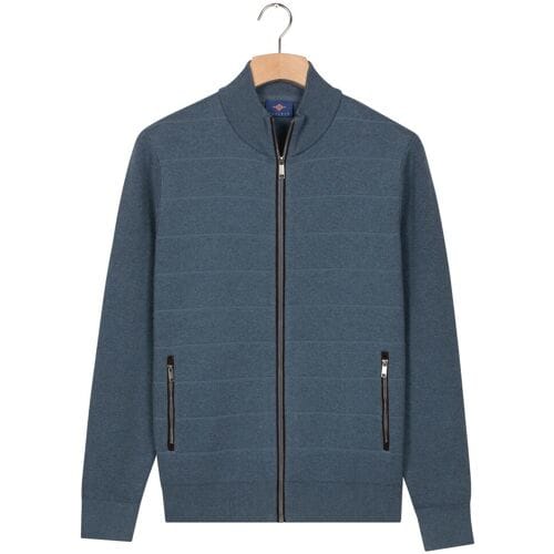 Baileys Vest Cotton Cashmere Fullzip Subtle Horizontal Stripe Mid Denim Blue / male