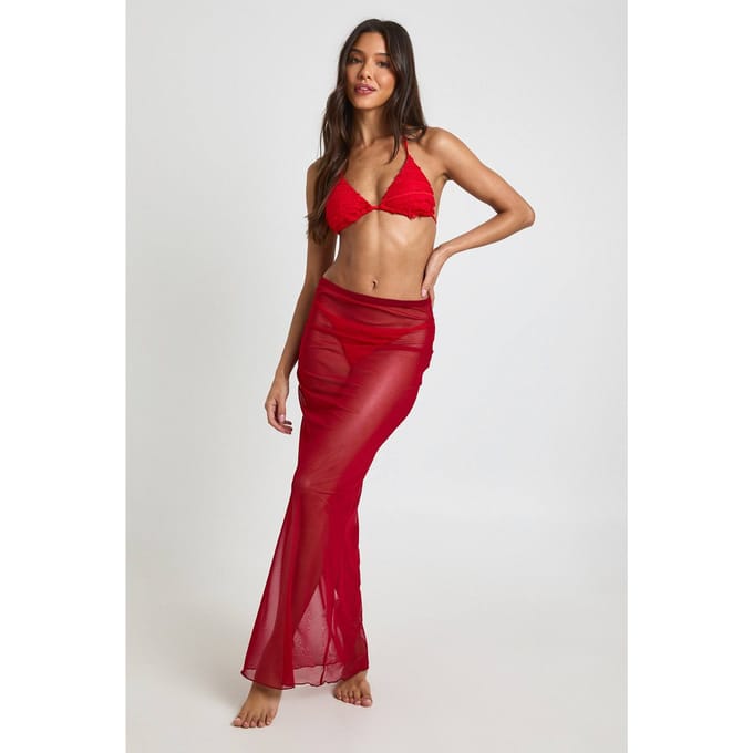 boohoo Dames Doorzichtige Mesh Maxi Strandrok | Red | Maat: 14