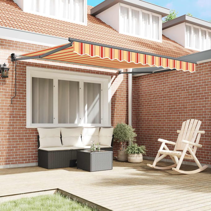 vidaXL - Uitschuifbare - luifel - Geel - en - Oranje - 300 - x - 250 - cm