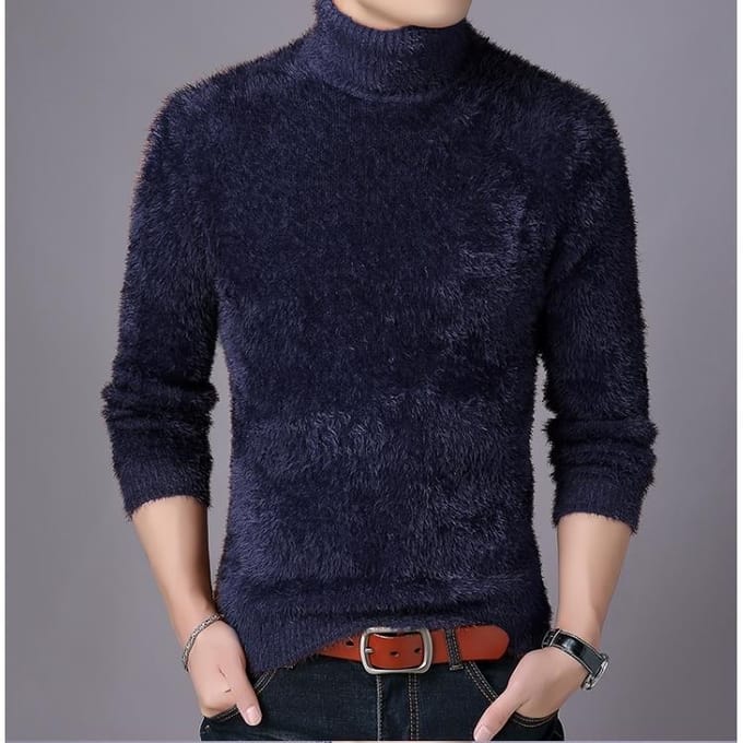 Pull d'hiver à col semi-haut pour hommes avec velours épais et base en tricot lâche XL white