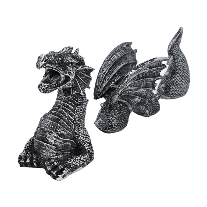 Drakenbeeld 3-delig Waterdichte Hars Levensachtig Decoratief Drakenbeeld Ornament voor Bureau Vis black