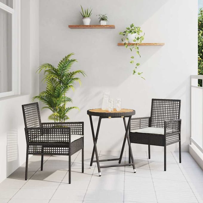 vidaXL - Tuin - Bistro - Set - 3 - st - Zwart - poly - rattan