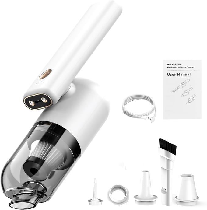 Draadloze Handstofzuiger - Compacte Stofzuiger - Auto en Thuis Reinigen - Dubbele LED Verlichting - 150 ml - Wit