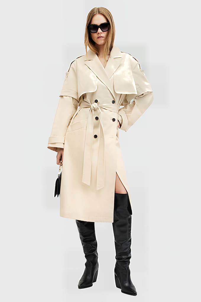 AllSaints Clyde Trench Ecru White Größe: 12 | Trench Coats Outlet | Damen | Braun