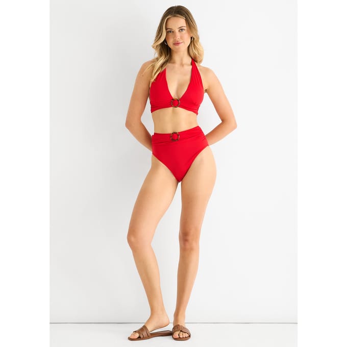 Rood Halter Bikini Topje met Ringen Detail