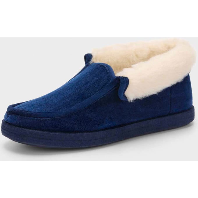 Pluche pantoffels met scheerwol - marine - Gr. 41 van Goldner Fashion