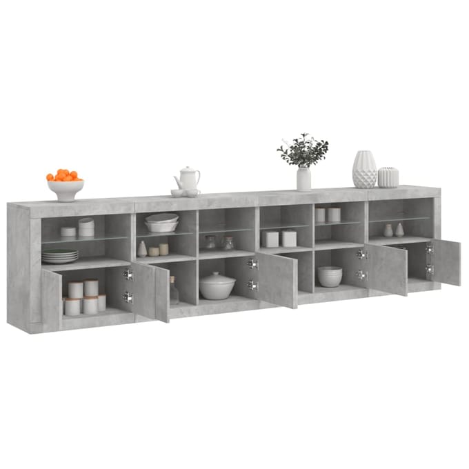 vidaXL - Dressoir - met - LED-verlichting - 283x37x67 - cm - betongrijs