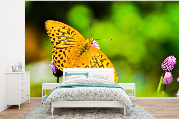 Behang - Fotobehang Vlinder - Tijger - Bloem - Breedte 295 cm x hoogte 220 cm