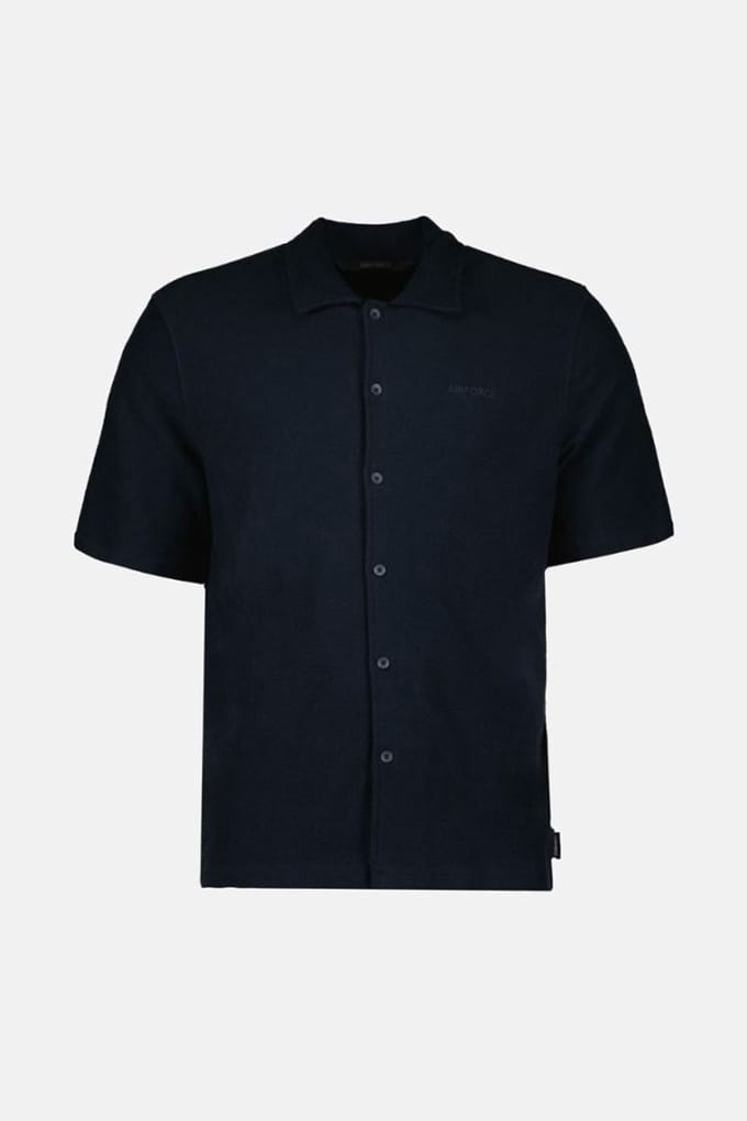 Woven Short Sleeve Overhemd Heren Dark Navy Blue S
