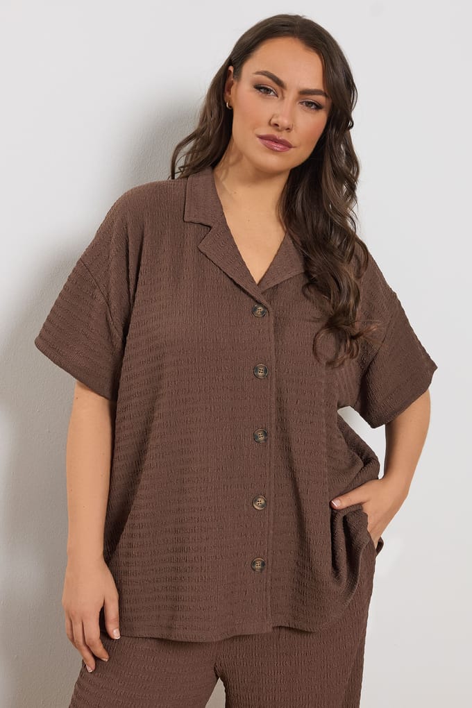 Yours Mokkabruin Getextureerd Shirt Size 42
