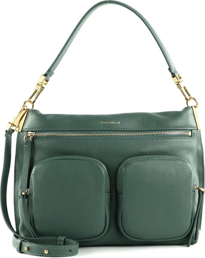 COCCINELLE Leren Schoudertas Hyle Handbag Grained Leather Kale Green Petrol