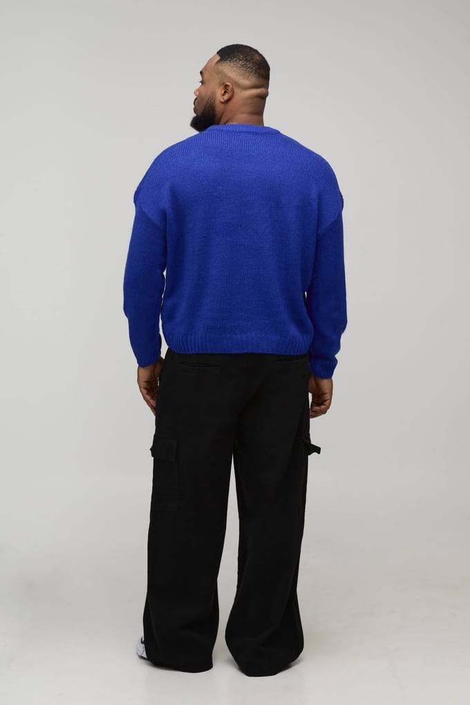 Plus Basic Boxy Fit Geborstelde Gebreide Trui | Cobalt | Size 2XL