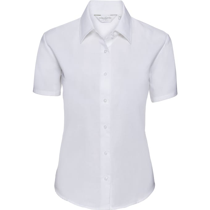 Russell Collection Dames/Dames Oxford Getailleerde Overhemd Met Korte Mouwen (Wit)