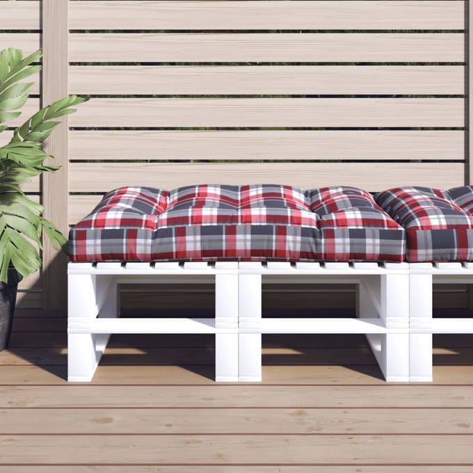 vidaXL - Palletkussen - 120x80x12 - cm - stof - ruitpatroon - rood