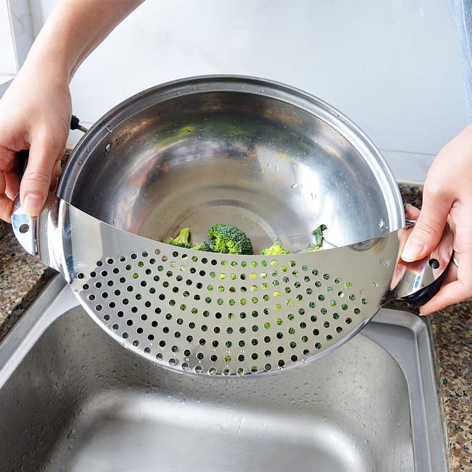 Pot Zeef Pot Zijkant Pan Afdruiprek Lekvrij Groente Rijst Was Water Filter Mand Baffle Afdruiprek Afvoergereedschap Thuis Keuken white