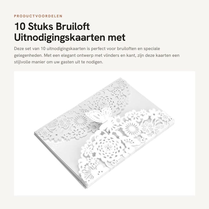Dailygoods- Uitnodigingskaarten 10 Stuks - Bruiloft - Feest - Engagement - Afstuderen - Vlinder - Lace Flora Design - Feestkaarten