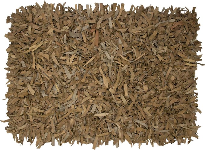 vloerkleed gerecycled leer franjes camel 60x90cm