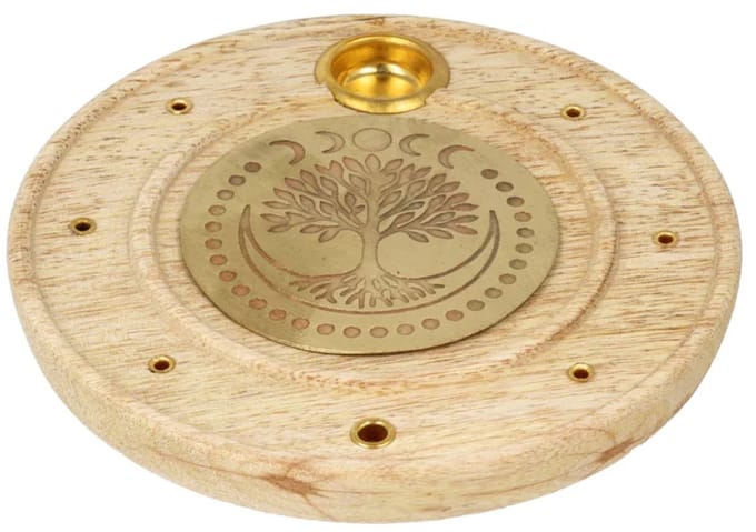 Wierookbrander rond Levensboom mangohout messing - Ø 10 cm x 1 cm