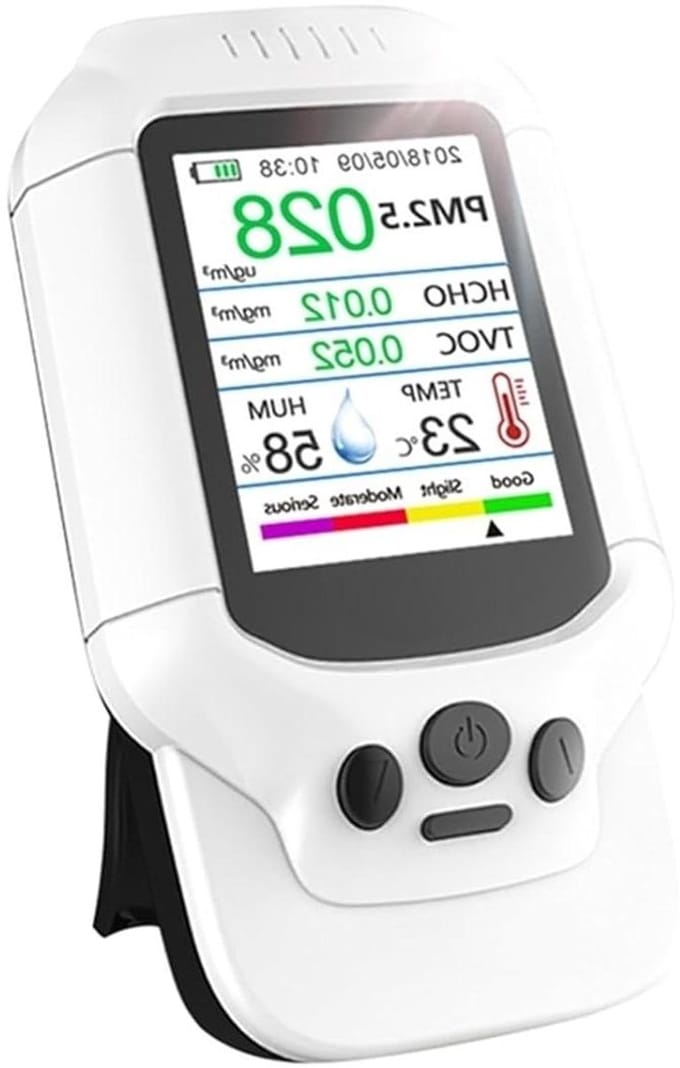 Luchtkwaliteitsmonitor - Luchtkwaliteitsdetector Formaldehyde Sensor - Binnenlucht Controleren - Draagbaar LCD Kleurenscherm - 1 kg - Wit