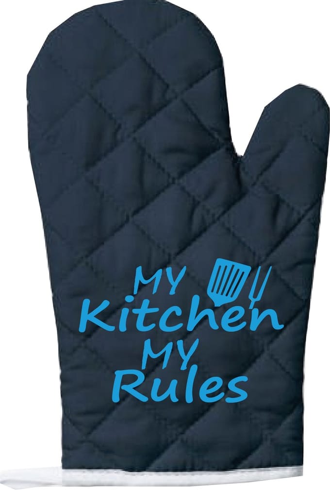 EIZOOK Functionele Ovenwant- Navy Blauw met blauwe Opdruk My Kitchen My Rules