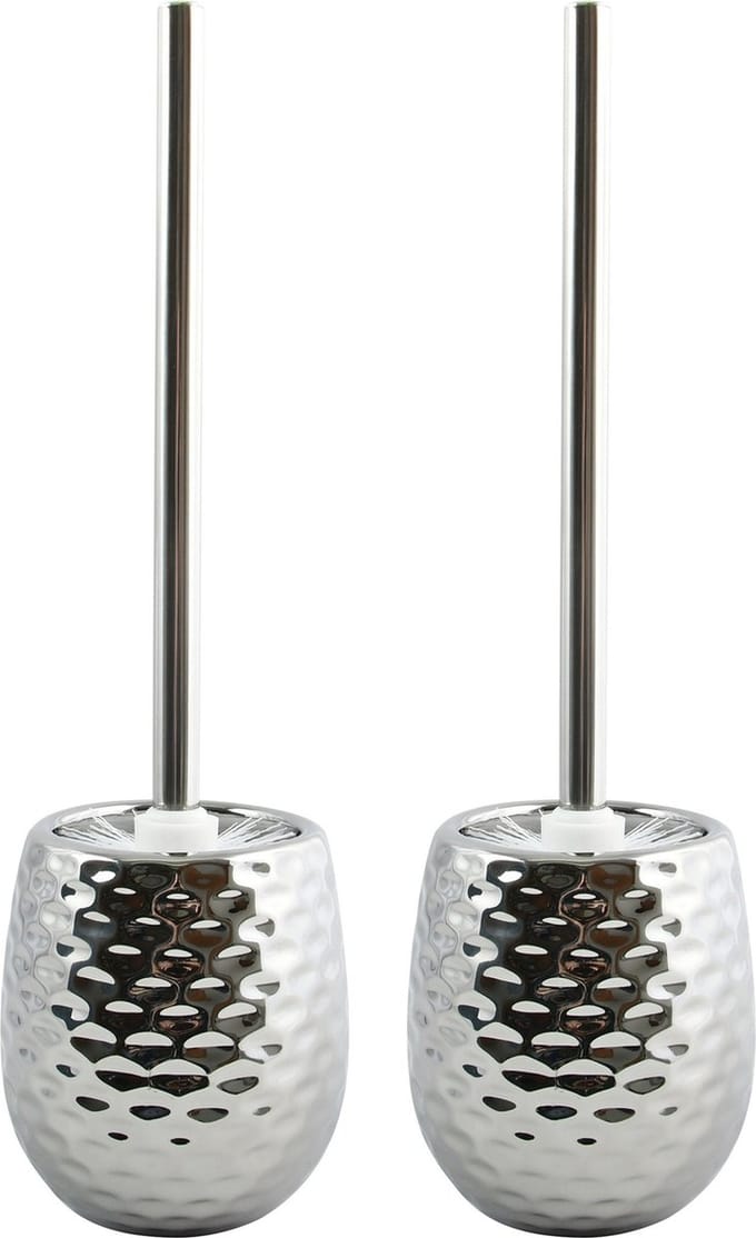 MSV Toiletborstel houder Phoenix - 2x - keramiek - zilver - 41 x 11 cm
