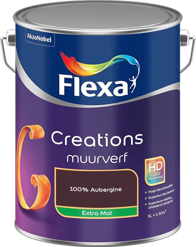 Flexa - Creations Muurverf Extra Mat - 100% Aubergine - Mengverf - 5 L