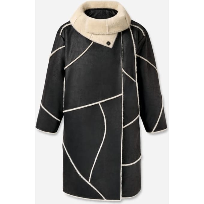 UGG® Emberlynn LuxeFluff Coat for Women in Black, Polyester/Leather