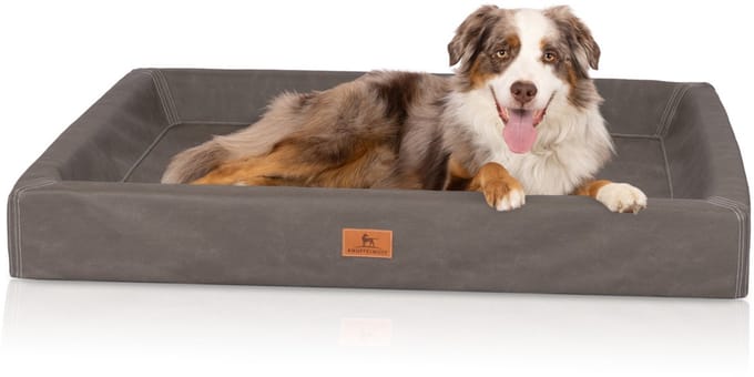 Knuffelwuff orthopedisch hondenbed Austin van kunstleer M-L 85 x 65 cm bruingrijs