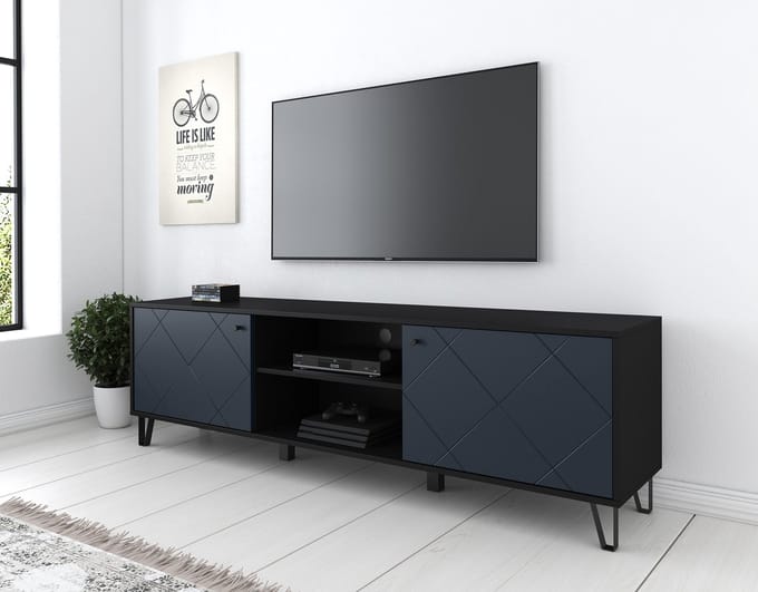 Meubella - TV-Meubel Barlo - Mat Zwart - 183 cm