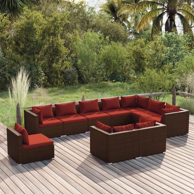 vidaXL - 10-delige - Loungeset - met - kussens - poly - rattan - bruin
