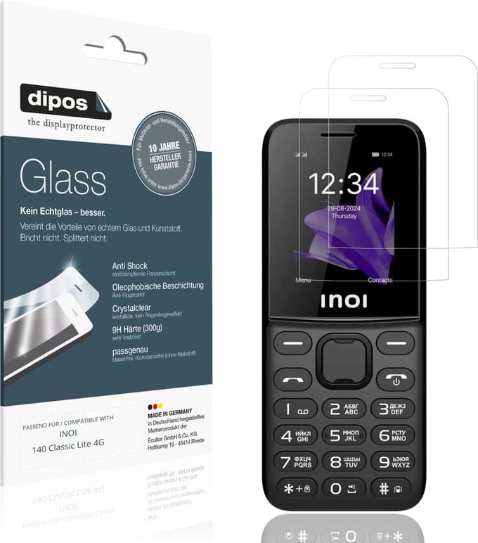dipos – 2x Pantserfolie geschikt voor INOI 140 Classic Lite 4G | 9H Screenprotector