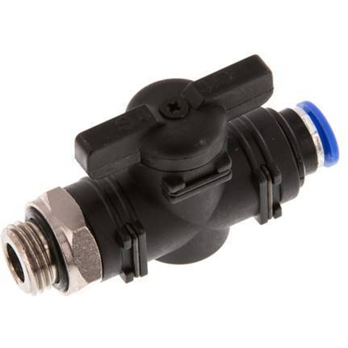 6 mm - G1/4'' Kunststof/Messing rechte 2-Weg Kogelkraan