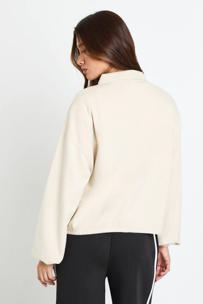 boohoo Dames Interlock Bubble Zoom Rits Bomber Sweatshirt | Cream | Maat: XL
